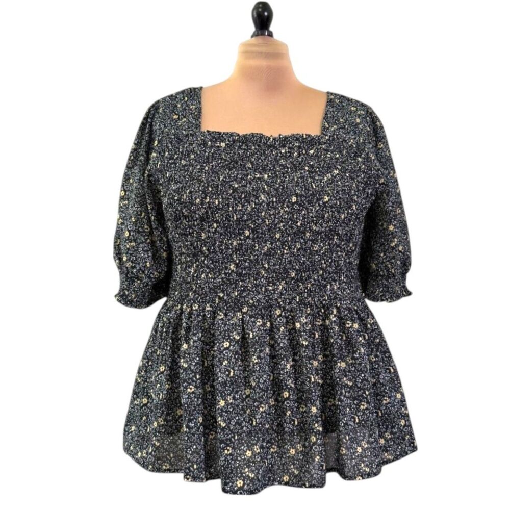 POLAGRAM Floral Print Smocked Blouse With Peplum, NWT! Size 3X